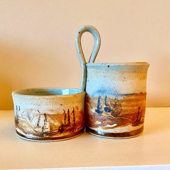 Vintage Stoneware Nature Art Caddy - Picture 1 of 4